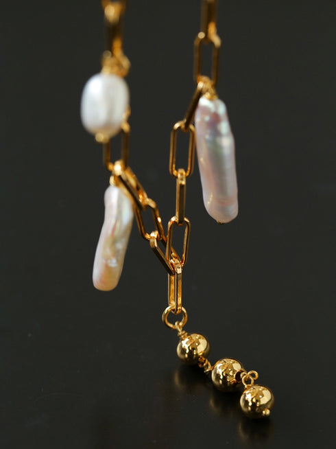 Baroque Pearls Gold Y Chain Necklace